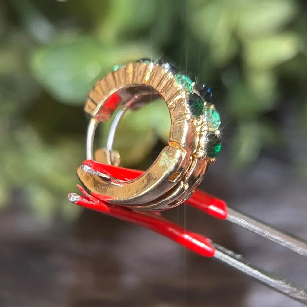 Green/Blue Stones Hoops‎ Earrings
